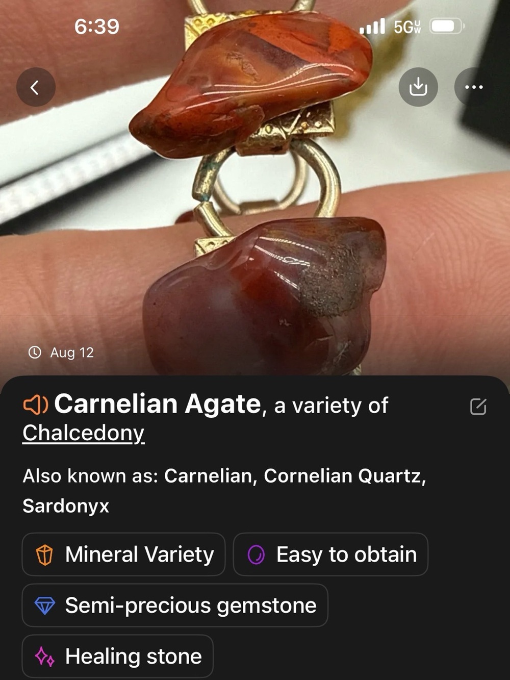 Vintage Carnelian Agate Stone Gold-Tone Textured Link Bracelet - Picture 8 of 9